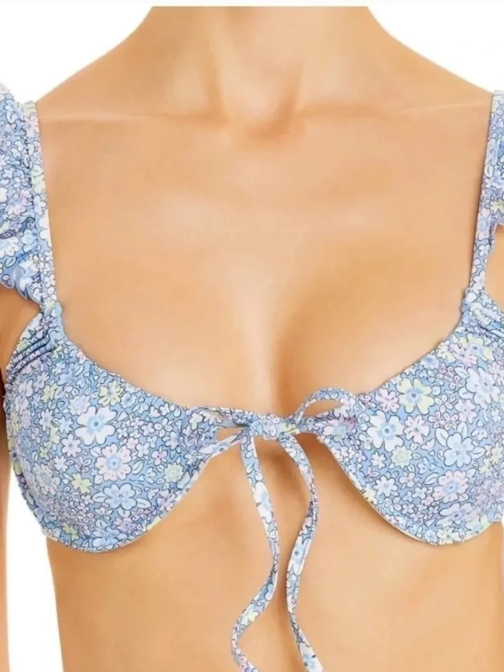 Frankie's Bikinis Light Blue Floral Ruffle Set